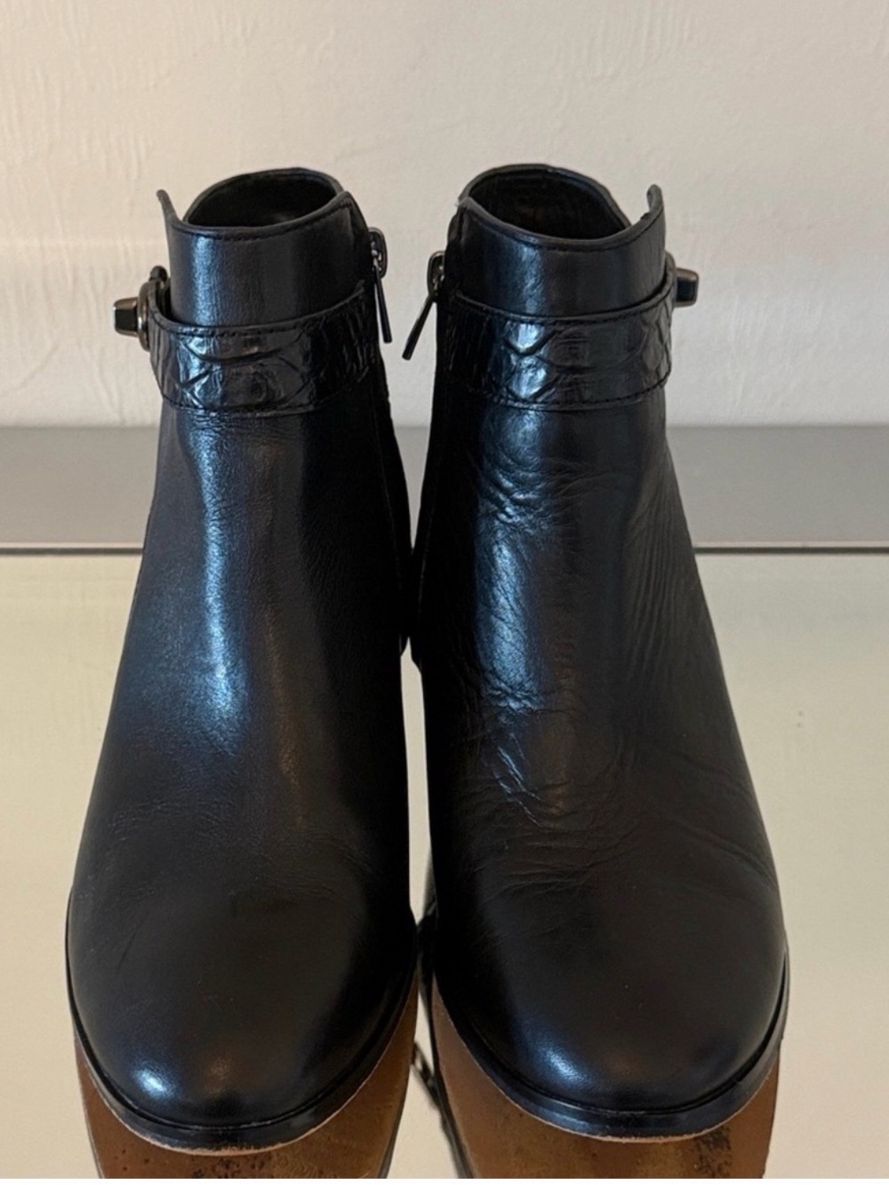 COACH Patricia Black Leather Ankle Boots Turnlock Block Heel Booties Size 6 - Picture 6 of 16